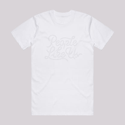 White Chainstitched T-Shirt – White Logo