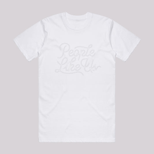 White Chainstitched T-Shirt – White Logo